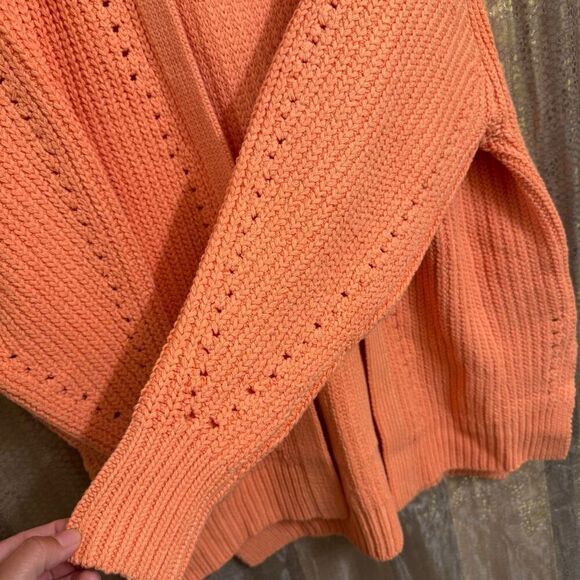 Free People Peach Orange Nightingale Chunky Long Cardigan Sweater Small NWOT - Picture 4 of 11